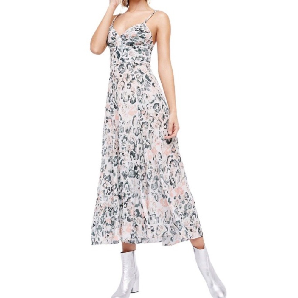 Lily & Lionel x Free People Godet Watercolor Twist Strap Midi Slip Dress Medium